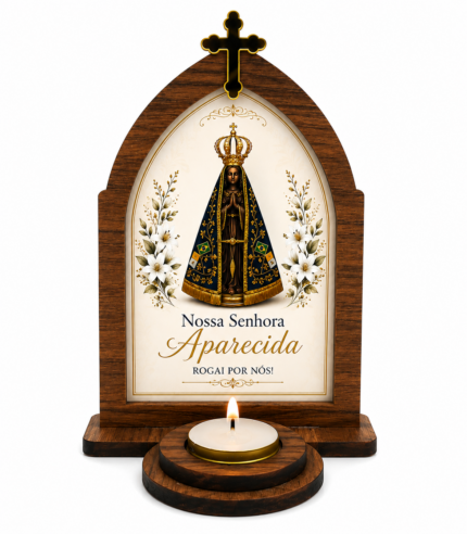 Capela Cruz Dourada com Vela 17cm